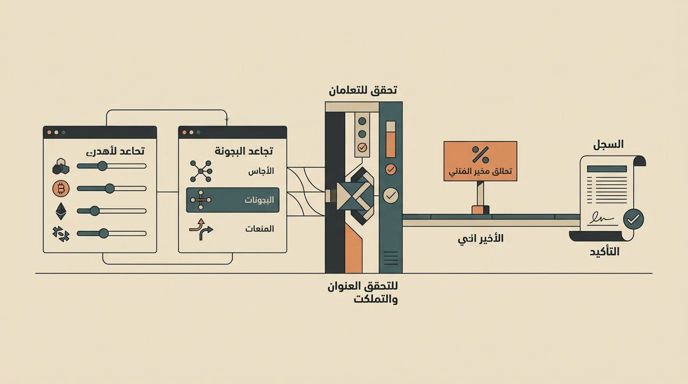 رسم تحليلي لفحص الأصل والشبكة والعنوان والحد الأدنى قبل إيداع CHEXX